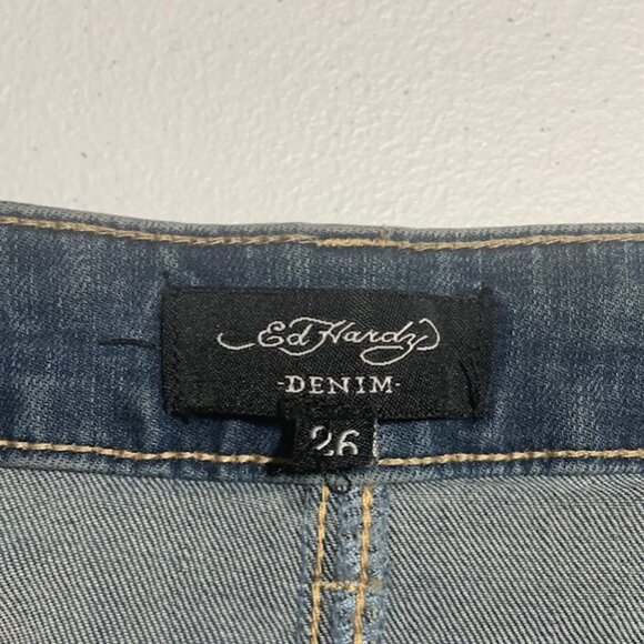 Vintage Ed Hardy Skull & Serpent Embroidered Low Rise Y2K Grail Jeans Size 26 - Picture 8 of 16